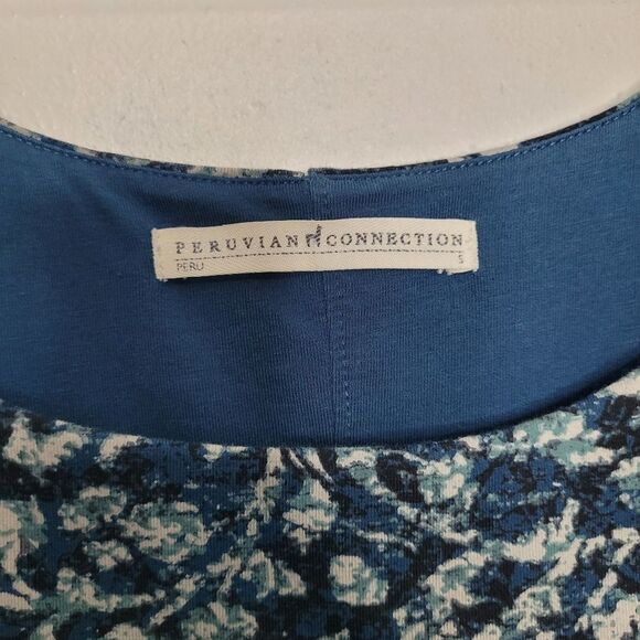Peruvian connection blue Pima cotton blend floral bodycon dress size small - Picture 3 of 6
